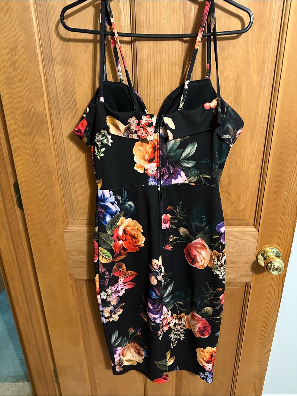 Premier Black Midi Dress with Multicolor Floral Print